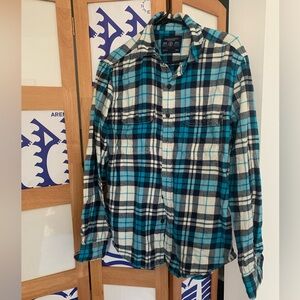 American Eagle Outfitters Teal and White Plaid Shirt